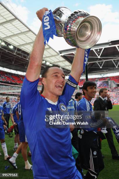 John Terry of Chelsea celebrates with the trophy at the end of the FA Cup sponsored by E.ON Final match between Chelsea and Portsmouth at Wembley...