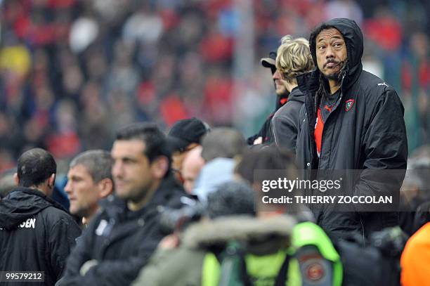 Toulon's winger Tana Umaga attends French Top 14 semi final rugby union match Clermont-Ferrand versus Toulon at the Geoffroy-Guichard stadium in...