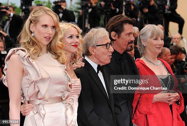 Actresses Lucy Punch and Naomi Watts, director Woody Allen, actors Josh Brolin and Gemma Jones attend the 'You Will Meet A Tall Dark Stranger'...