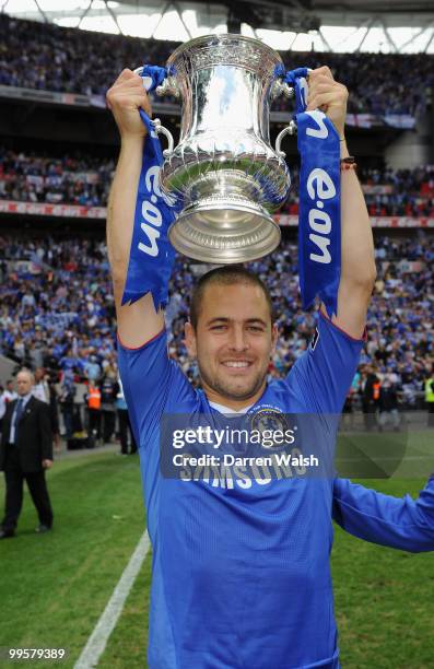 Joe Cole of Chelsea celebrates with the trophy at the end of the FA Cup sponsored by E.ON Final match between Chelsea and Portsmouth at Wembley...