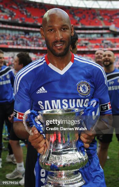 Nicolas Anelka of Chelsea celebrates with the trophy at the end of the FA Cup sponsored by E.ON Final match between Chelsea and Portsmouth at Wembley...