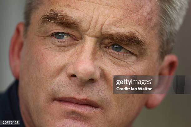 Aldershot Town manager Kevin Dillon looks on during the League Two Playoff Semi Final 1st Leg match between Aldershot Town and Rotherham United at...