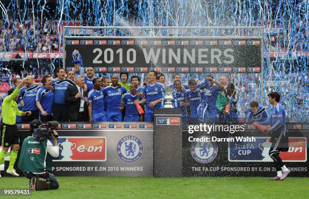 John Terry of Chelsea leads the celebrations with his team after winning the FA Cup sponsored by E.ON Final match between Chelsea and Portsmouth at...