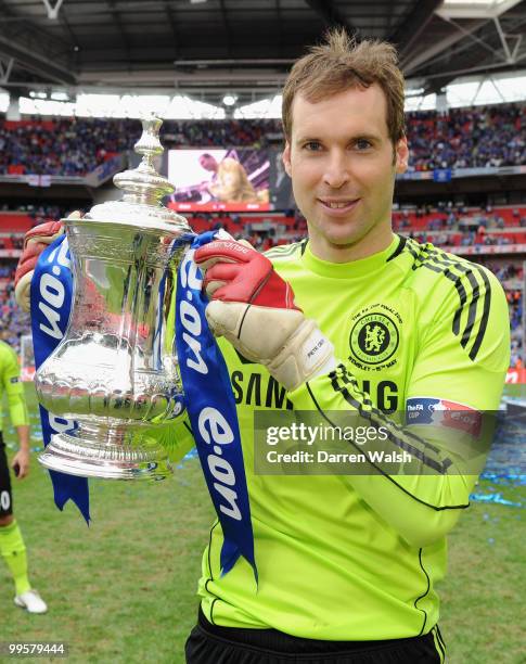 Petr Cech of Chelsea poses with the trophy at the end of the FA Cup sponsored by E.ON Final match between Chelsea and Portsmouth at Wembley Stadium...