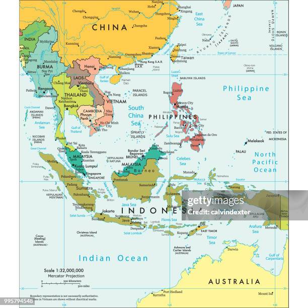 ilustraciones, imágenes clip art, dibujos animados e iconos de stock de mapa político de asia sur-oriental - asia pacific map