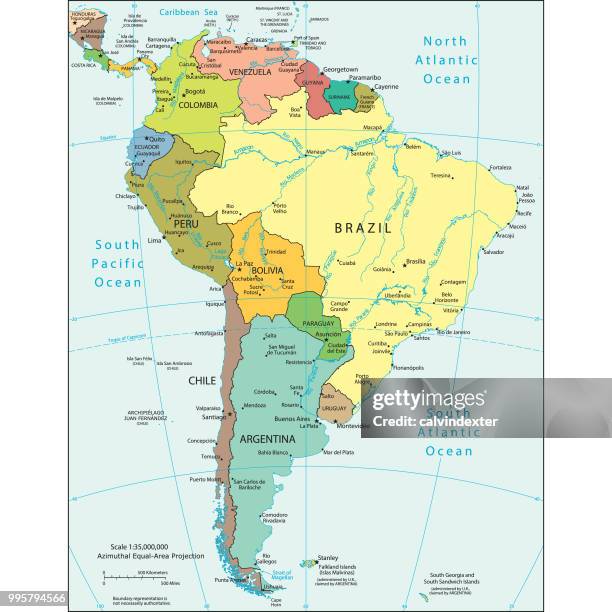 politische karte von südamerika - argentina vs venezuela stock-grafiken, -clipart, -cartoons und -symbole