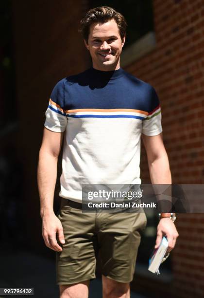 Actor Andrew Rannells is seen outside the Parke and Ronen show during the 2018 New York City Men's Fashion Week on July 10, 2018 in New York City.