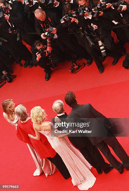 Actress Lucy Punch, Actor Josh Brolin, director Woody Allen, actress Naomi Watts, actress Gemma Jones and Cannes Film Festival President Gilles Jacob...