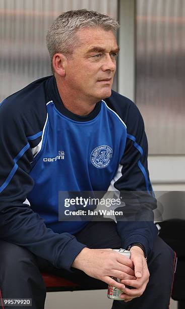 Aldershot Town manager Kevin Dillon looks on during the League Two Playoff Semi Final 1st Leg match between Aldershot Town and Rotherham United at...