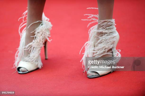 Actress Frederique Bel attends the "You Will Meet A Tall Dark Stranger" Premiere at the Palais des Festivals during the 63rd Annual Cannes Film...