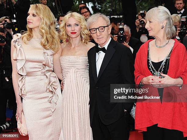 Actress Lucy Punch, director Woody Allen, actress Naomi Watts, actress Gemma Jones attend the "You Will Meet A Tall Dark Stranger" Premiere at the...