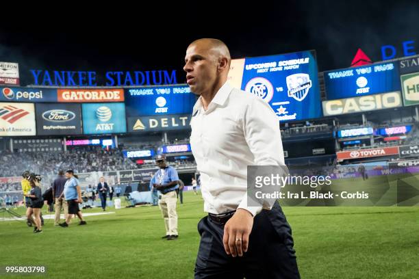 Head Coach Chris Armas of New York Red Bulls walks off the field after the Major League Soccer Hudson River Derby match between New York City FC and...