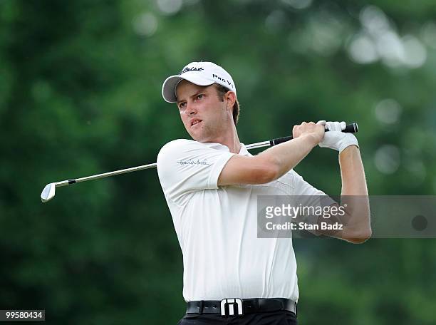 Chris Kirk hits from the ninth tee box during the third round of the BMW Charity Pro-Am at the Thornblade Club held on May 15, 2010 in Greer, South...