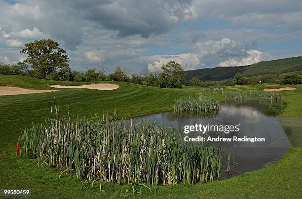 General view of the par 4, fifth hole on the Twenty Ten Ryder Cup Course at The Celtic Manor Resort on May 14, 2010 in Newport, Wales.