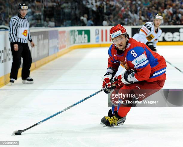 Alexander Ovechkin of Russia in action during the IIHF World Championship qualification round match between Russia and Germany at Lanxess Arena on...