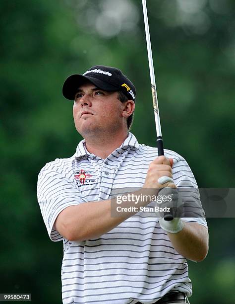 Dustin Risdon hits from the ninth tee box during the third round of the BMW Charity Pro-Am at the Thornblade Club held on May 15, 2010 in Greer,...