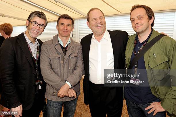 Lionel Uzan, Thierry Desmichelle, Harvey Weinstein and Eric Geay attend the 'The Weinstein Company Cocktail Party' during the 63rd Annual Cannes Film...