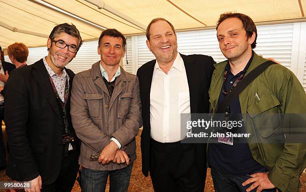 Lionel Uzan, Thierry Desmichelle, Harvey Weinstein and Eric Geay attend the 'The Weinstein Company Cocktail Party' during the 63rd Annual Cannes Film...