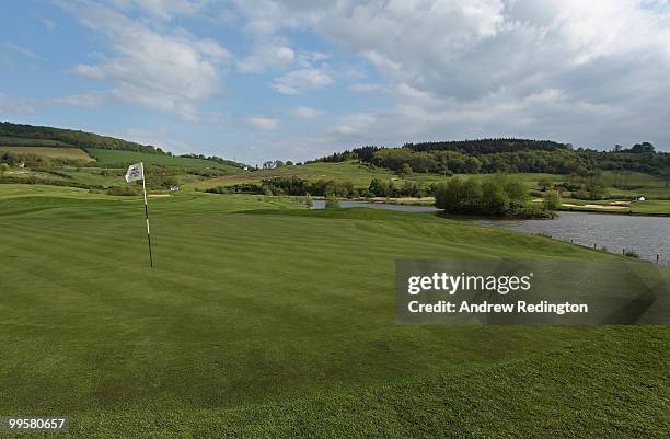 General view of the par 5, 11th hole on the Twenty Ten Ryder Cup Course at The Celtic Manor Resort on May 14, 2010 in Newport, Wales.