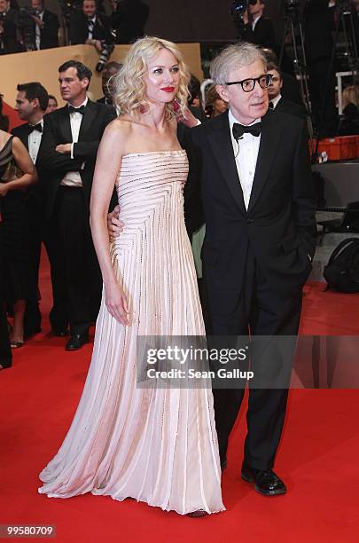 Actress Naomi Watts and Director Woody Allen departs the "You Will Meet A Tall Dark Stranger" Premiere at the Palais des Festivals during the 63rd...