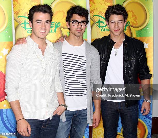 Kevin Jonas, Joe Jonas and Nick Jonas of the Jonas Brothers attend the Disney and ABC Television Group Summer press junket at ABC on May 15, 2010 in...