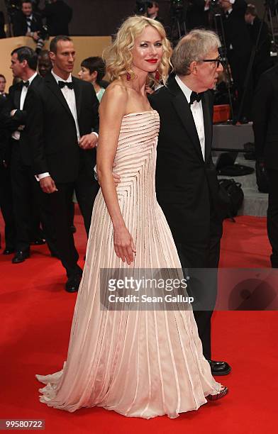 Actress Naomi Watts and Director Woody Allen departs the "You Will Meet A Tall Dark Stranger" Premiere at the Palais des Festivals during the 63rd...