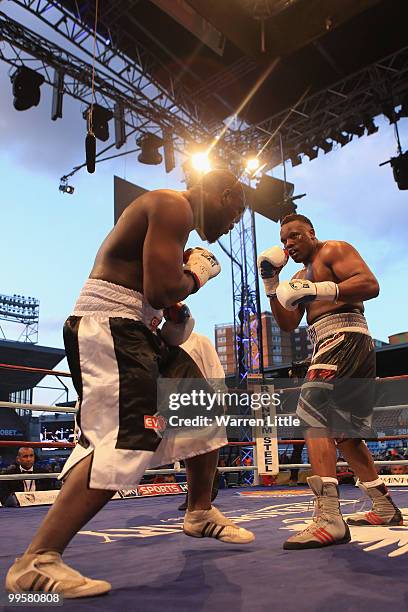 Danny Williams and Dereck Chisora fight for The British Heavyweight Championship at Boleyn Ground on May 15, 2010 in London, England.