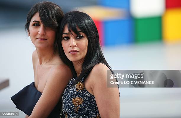 French actress Geraldine Nakache and Leila Bekhti attend Canal Plus TV program "Le Grand Journal" on May 15, 2010 in Cannes, at the 63rd Cannes Film...