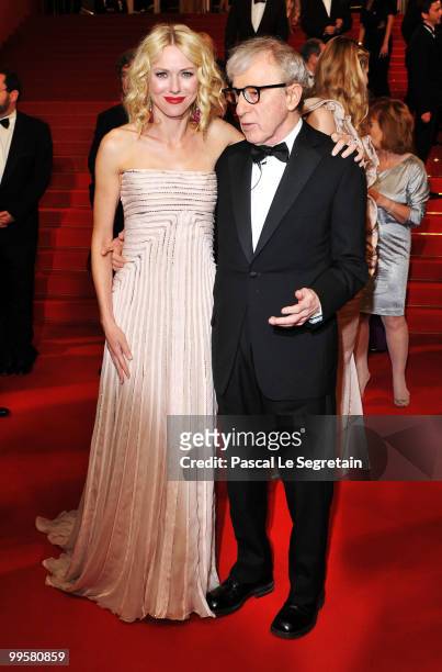 Actress Naomi Watts and Director Woody Allen depart the "You Will Meet A Tall Dark Stranger" Premiere at the Palais des Festivals during the 63rd...