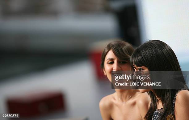 French actress Geraldine Nakache and Leila Bekhti attend Canal Plus TV program "Le Grand Journal" on May 15, 2010 in Cannes, at the 63rd Cannes Film...