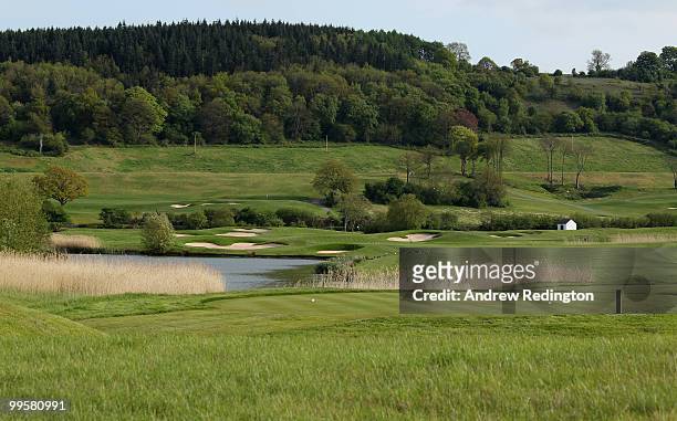 General view of the par 4, 12th hole on the Twenty Ten Ryder Cup Course at The Celtic Manor Resort on May 14, 2010 in Newport, Wales.