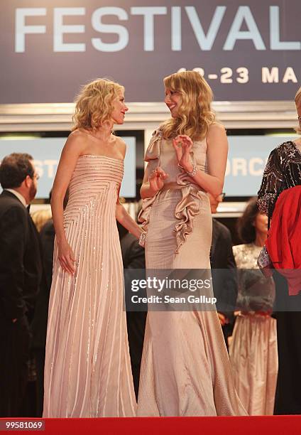 Actresses Naomi Watts and Lucy Punch depart the "You Will Meet A Tall Dark Stranger" Premiere at the Palais des Festivals during the 63rd Annual...