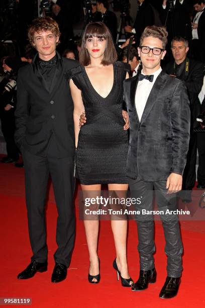 Actor Niels Schneider, actress Monia Chokri and director and actor Xavier Dolan from the movie Heartbeats attend the 'Another Year' premiere held at...