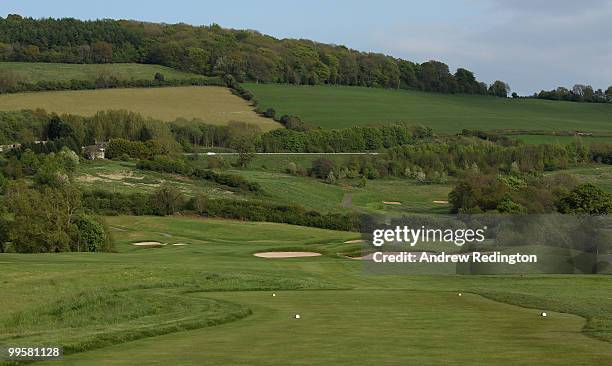 General view of the par 5, ninth hole on the Twenty Ten Ryder Cup Course at The Celtic Manor Resort on May 14, 2010 in Newport, Wales.