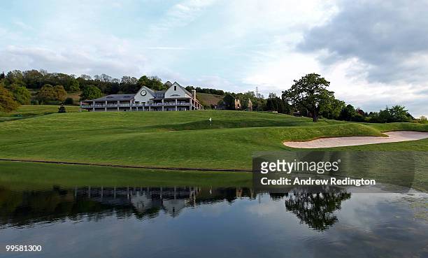 General view of the par 5, 18th hole on the Twenty Ten Ryder Cup Course at The Celtic Manor Resort on May 14, 2010 in Newport, Wales.