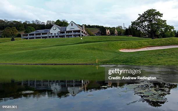 General view of the par 5, 18th hole on the Twenty Ten Ryder Cup Course at The Celtic Manor Resort on May 14, 2010 in Newport, Wales.