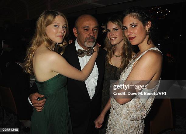 Lea Seydoux, Shoe designer Christian Louboutin, Eugenie Niarchos and Tatiana Santo Domingo attend the Vanity Fair and Gucci Party Honoring Martin...