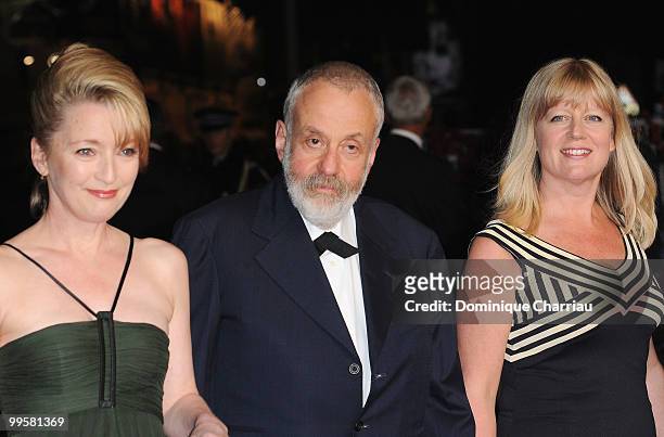 Actress Lesley Manville, director Mike Leigh and guest attend the 'Another Year' premiere held at the Palais des Festivals during the 63rd Annual...
