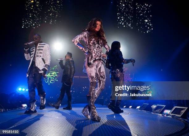 Singers will.i.am, Apl De Ap, Fergie and Taboo of the US-American Band Black Eyed Peas perform live during a concert at the O2 World on May 15, 2010...