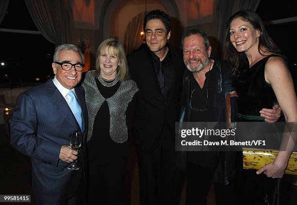 Director Martin Scorsese with his wife Helen, actor Benicio del Toro, director Terry Gilliam and his daughter producer Amy Gilliam attend the Vanity...