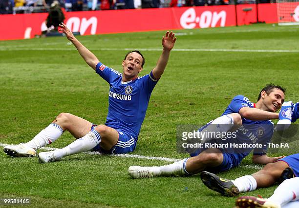 John Terry , Frank Lampard of Chelsea celebrate at the end of the FA Cup sponsored by E.ON Final match between Chelsea and Portsmouth at Wembley...