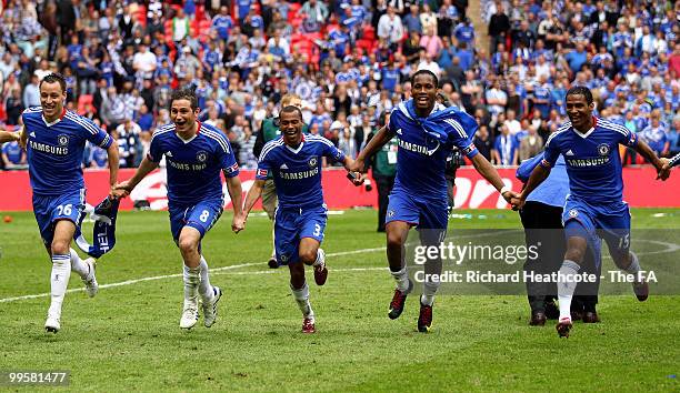 John Terry , Frank Lampard, Ashley Cole, Didier Drogba and Florent Malouda of Chelsea celebrate at the end of the FA Cup sponsored by E.ON Final...