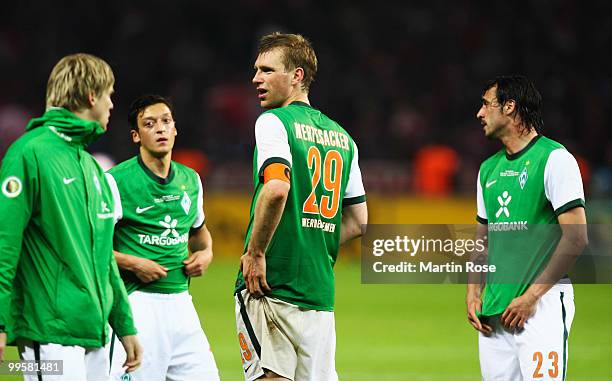 Player of Bremen look dejected after loosing the DFB Cup final match between SV Werder Bremen and FC Bayern Muenchen at Olympic Stadium on May 15,...