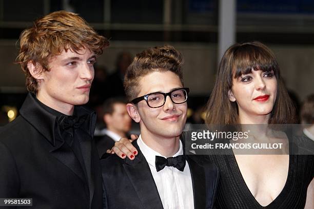 Canadian actress Monia Chokri, Canadian actor and director Xavier Dolan and actor Niels Schneider arrive for the screening of "Les Amours...