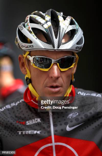 Lance Armstrong of the USA and riding for Team Radio Shack looks on as he pepares for a training ride in preparation for the 2010 Tour of California...