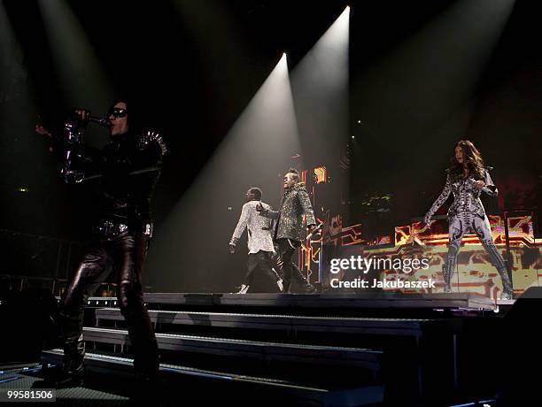 Singers Taboo, will.i.am, Apl De Ap and Fergie of the US-American hip-hop band Black Eyed Peas perform live during a concert at the O2 World on May...