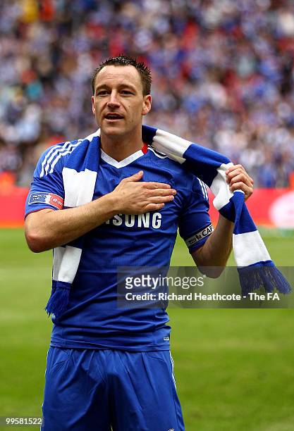 John Terry of Chelsea celebrates at the end of the FA Cup sponsored by E.ON Final match between Chelsea and Portsmouth at Wembley Stadium on May 15,...