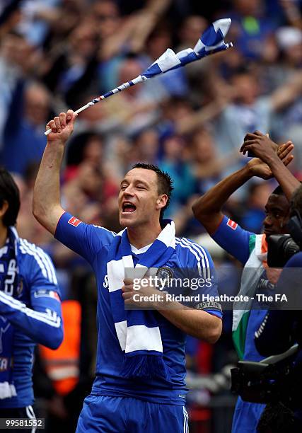 John Terry of Chelsea celebrates at the end of the FA Cup sponsored by E.ON Final match between Chelsea and Portsmouth at Wembley Stadium on May 15,...