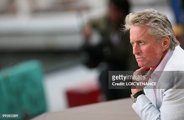 Actor Michael Douglas attends Canal Plus TV program "Le Grand Journal" on May 15, 2010 in Cannes, at the 63rd Cannes Film Festival. AFP PHOTO / LOIC...