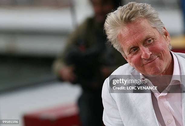 Actor Michael Douglas attends Canal Plus TV program "Le Grand Journal" on May 15, 2010 in Cannes, at the 63rd Cannes Film Festival. AFP PHOTO / LOIC...